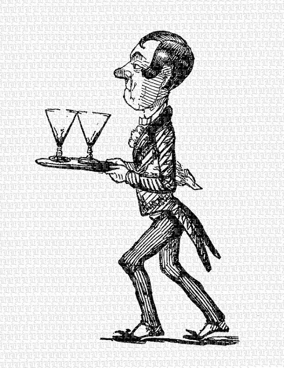 570x738 Drink Server Waiter Butler Antique Comic By Luminariumgraphics - Waiter Sketch