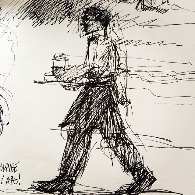 640x640 Fountain Pen Sketch Of A Waiter, The Coffee Trader In - Waiter Sketch