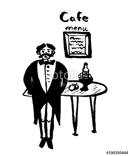 417x500 Drawing Image Waiter In Dress Coat And In Butterfly Covers On - Waiter Sketch
