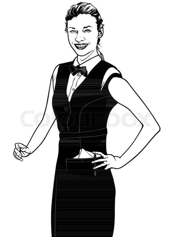 590x800 Smiling Waitress In Uniform - Waitress Sketch