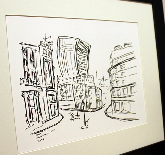 570x536 London Sketch Art Print Walkie Talkie Uk Sketch City Etsy - Walkie Talkie Sketch