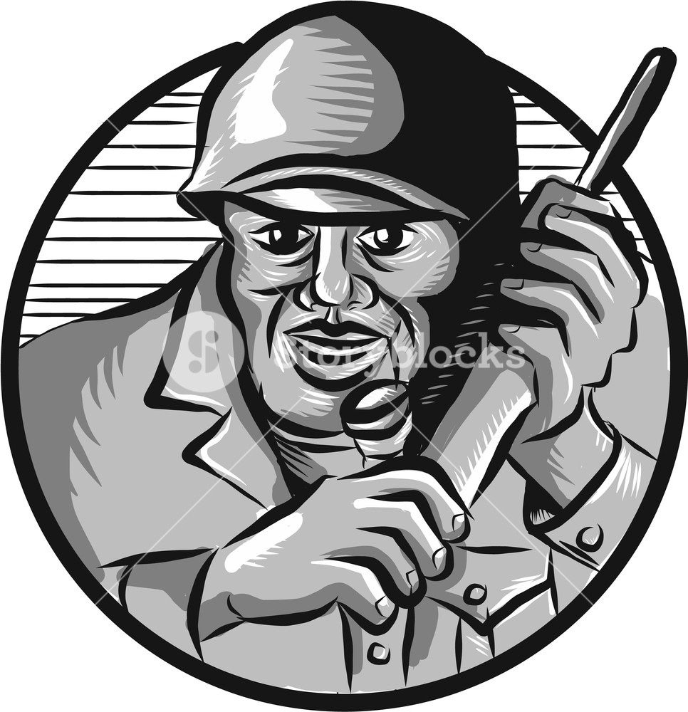 966x1000 Etching Engraving Handmade Style Illustration Of A World War Two - Walkie Talkie Sketch