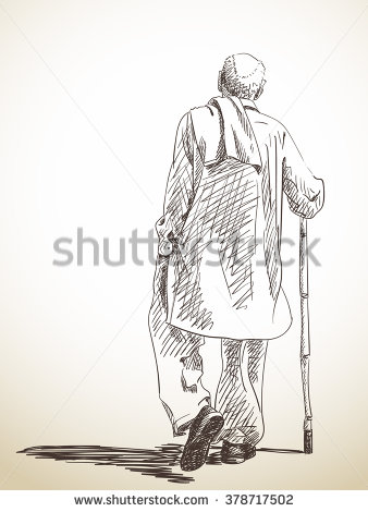 338x470 Collection Of Old Man With Walking Stick Drawing High - Walking Man Sketch