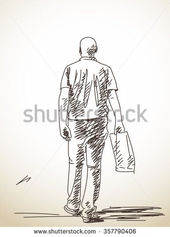 338x470 Sketch Of Walking Man From Back, Hand Drawn Illustration - Walking Man Sketch