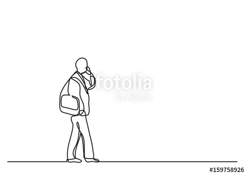 500x354 Man Walking Talking On Cell Phone - Walking Man Sketch