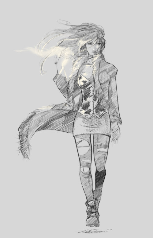 500x775 Sins Ofan Angel Sketch Commission By Newsha Ghasemi - Walking Sketch