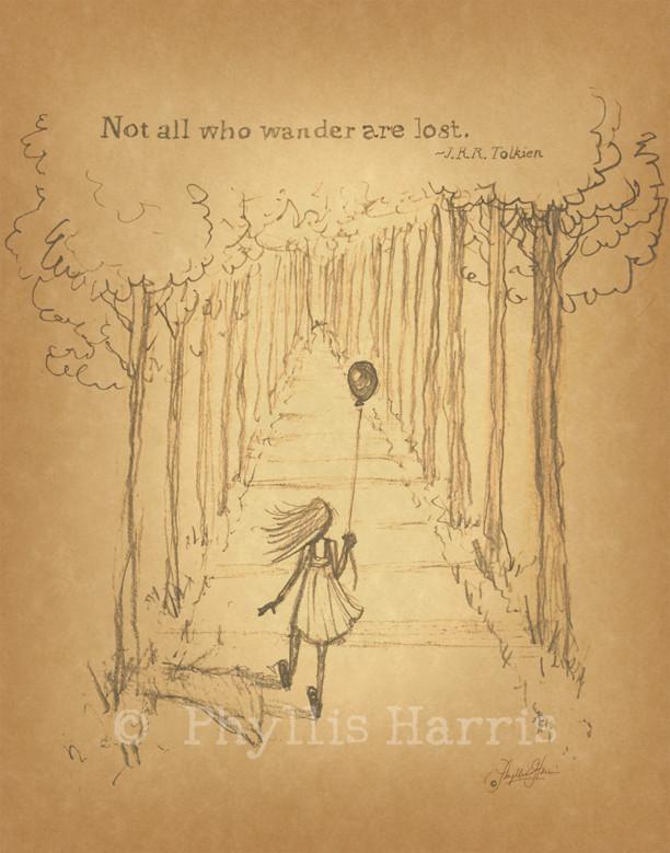 612x779 Vintage Sketch Study Of Little Girl Walking Into The Woods - Walking Sketch