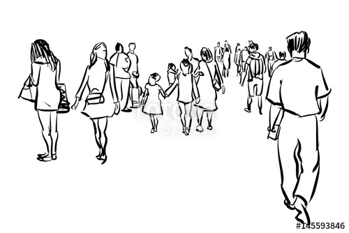 500x334 Crowd Walking Ink Sketch On White Background Stock Photo And - Walking Sketch
