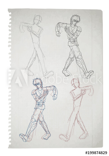 350x500 Warrior Walking Sketch - Walking Sketch