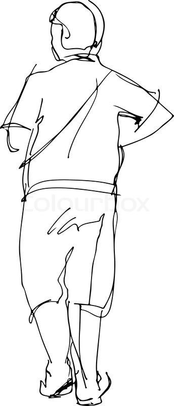 344x800 Black And White Sketch Of A Man Walking Back Stock Vector - Walking Sketch