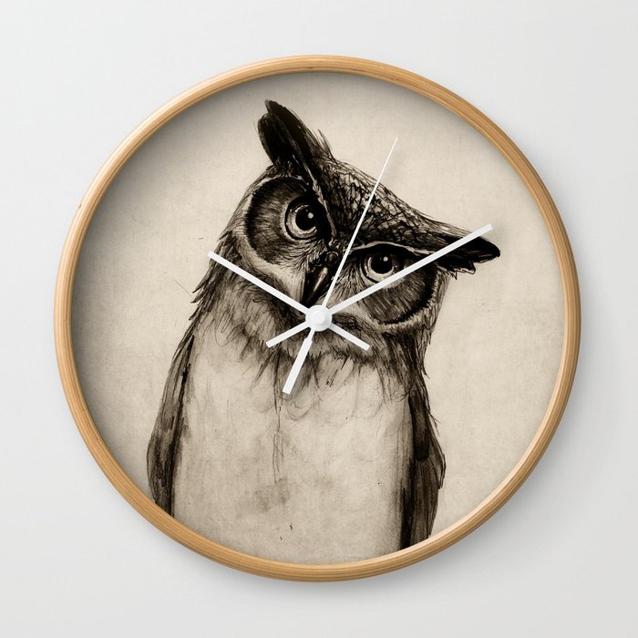 700x700 Owl Sketch Wall Clock By Isaiahstephens Society6 - Wall Clock Sketch