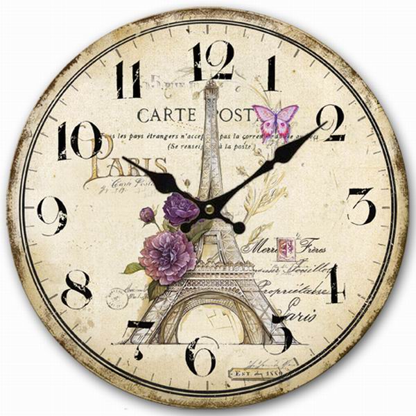 600x600 Retro Vintage Style Large Clock Sketch Paris Eiffel Tower Home - Wall Clock Sketch