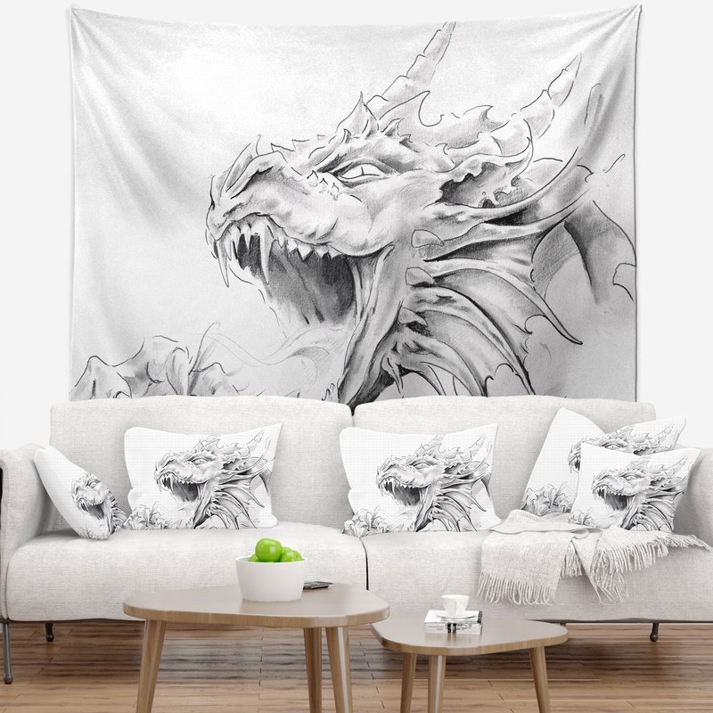 800x800 East Urban Home Abstract Dragon Tattoo Sketch Tapestry And Wall - Wall Hanging Sketch