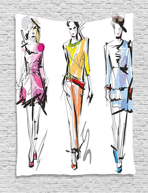 489x640 Online Shop Teen Room Tapestry Fashion Models Walking On Runway - Wall Hanging Sketch