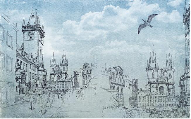 653x408 3d Wallpaper Custom Mural Non Woven Wall Sticker Sketch City Tv - Wall Street Sketch