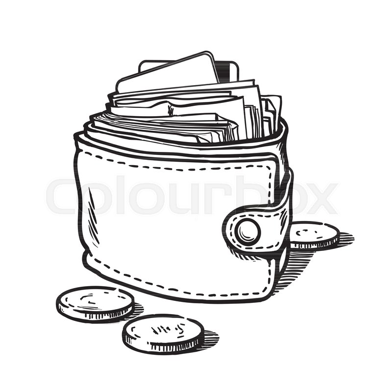 800x800 Wallet With Money And Credit Cards Sketch Of Wallet Full Of Cash - Wallet Sketch
