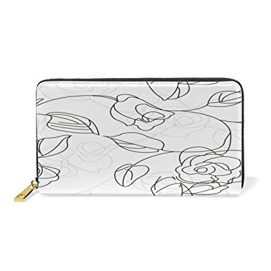 385x385 Women Genuine Leather Wallet Sketch Of Flowers Zipper Purse Girl - Wallet Sketch