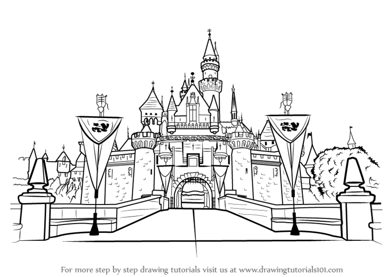 800x565 Learn How To Draw Disneyland Castle (Castles) Step By Step - Walt Disney Castle Sketch