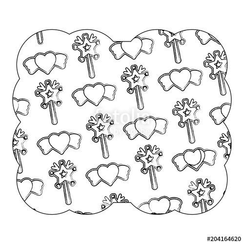 500x500 Decorative Frame With Magic Wand And Hearts Pattern, Sketch Design - Wand Sketch