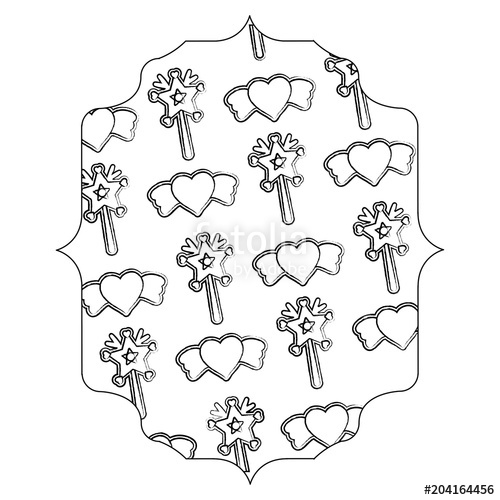 500x500 Sketch Of Arabic Frame With Magic Wand And Hearts Pattern, Vector - Wand Sketch