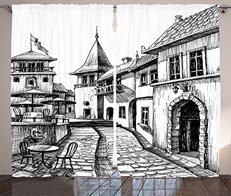 450x382 Wanderlust Decor Curtains Old Peaceful City Drawing Restaurant - Wanderlust Sketch
