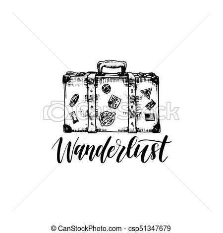 450x470 Wanderlust Poster With Hand Lettering. Vector Travel Label - Wanderlust Sketch