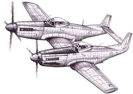 455x324 North American P 82 Twin Mustang Aircraft - War Plane Sketch