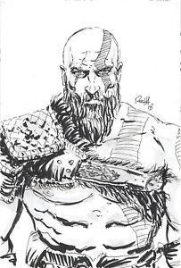 203x300 Kratos God Of War 4x6 Sketch Drawing Original Art Ebay - War Sketch