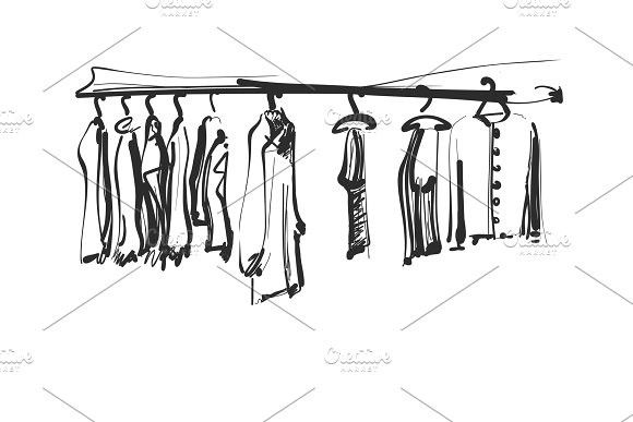 580x387 Hand Drawn Wardrobe Sketch. Clothes On The Hunger Hand Drawn And - Wardrobe Sketch