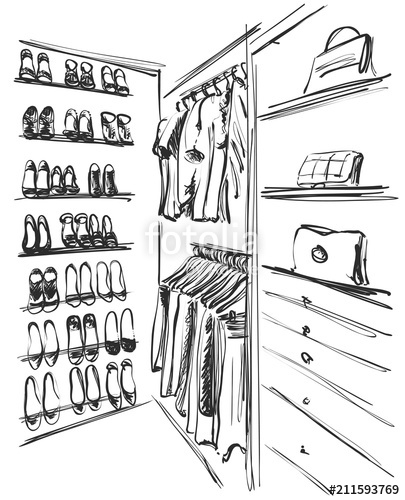 405x500 Hand Drawn Wardrobe Sketch. Furniture. Dress, Handbag And Shoes - Wardrobe Sketch
