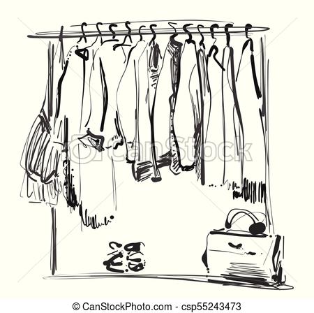 450x448 Hand Drawn Wardrobe Sketch. Clothes Of The Hanger. - Wardrobe Sketch