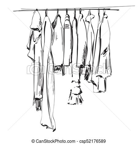 450x470 Hand Drawn Wardrobe Sketch. Clothes On The Hunger. - Wardrobe Sketch