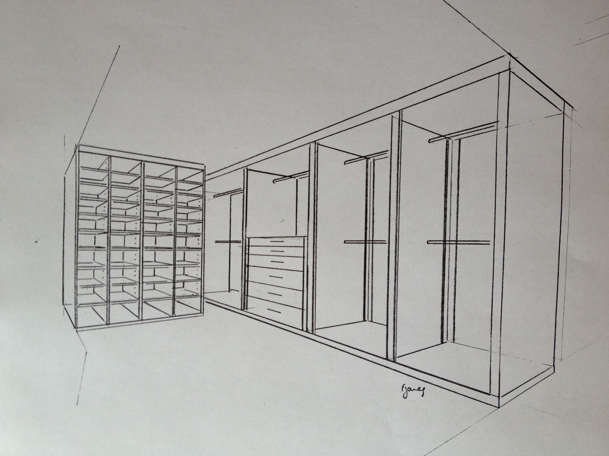 2048x1536 Proposal Sketch Design For Walk In Wardrobe Hanging Space - Wardrobe Sketch