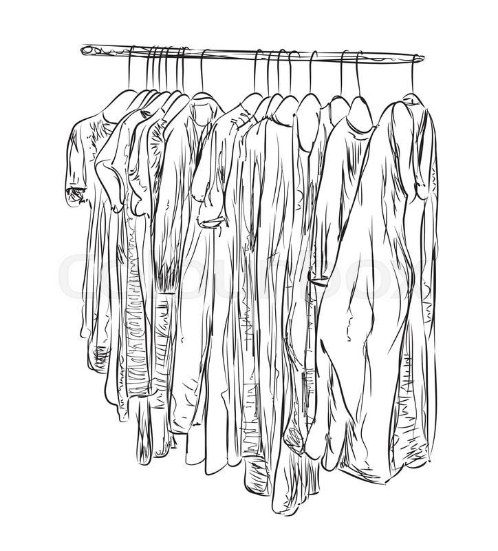724x800 Hand Drawn Wardrobe Sketch. Clothes Of The Hanger. Stock Vector - Wardrobe Sketch