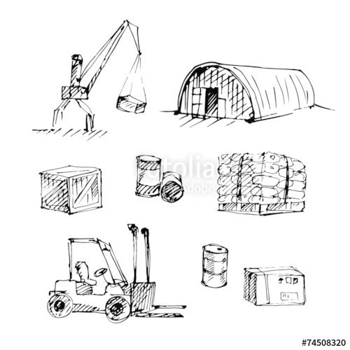 500x500 Hand Drawn Warehouse Sketch Set. Stock Image And Royalty Free - Warehouse Sketch