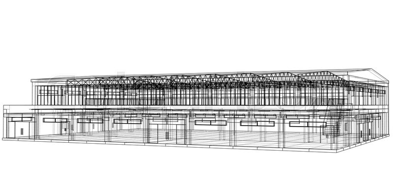 800x375 Warehouse Sketch. Vector Rendering Of 3d. Wire Frame Style. The - Warehouse Sketch
