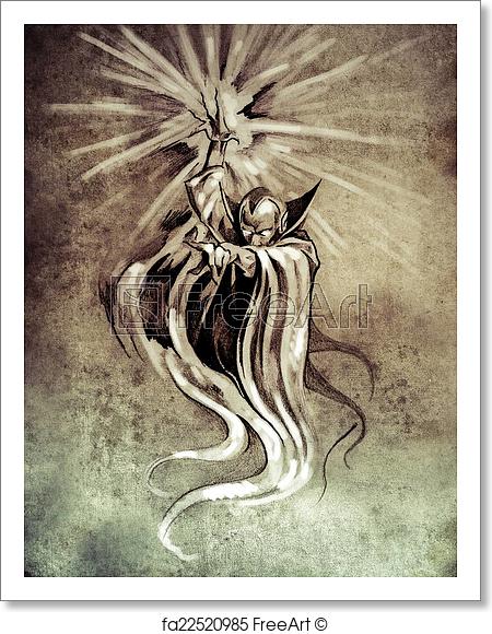 450x580 Free Art Print Of Sketch Of Tatto Art, Warlock, Sorcerer - Warlock Sketch
