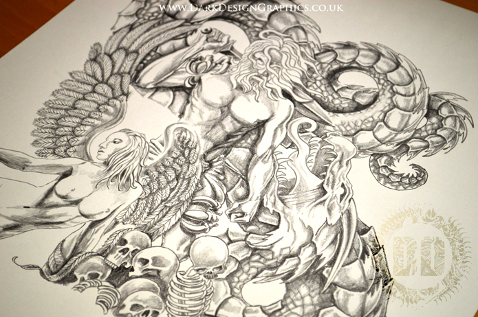 695x462 Warrior, Angel And Dragon Tattoo Design - Warrior Angel Sketch