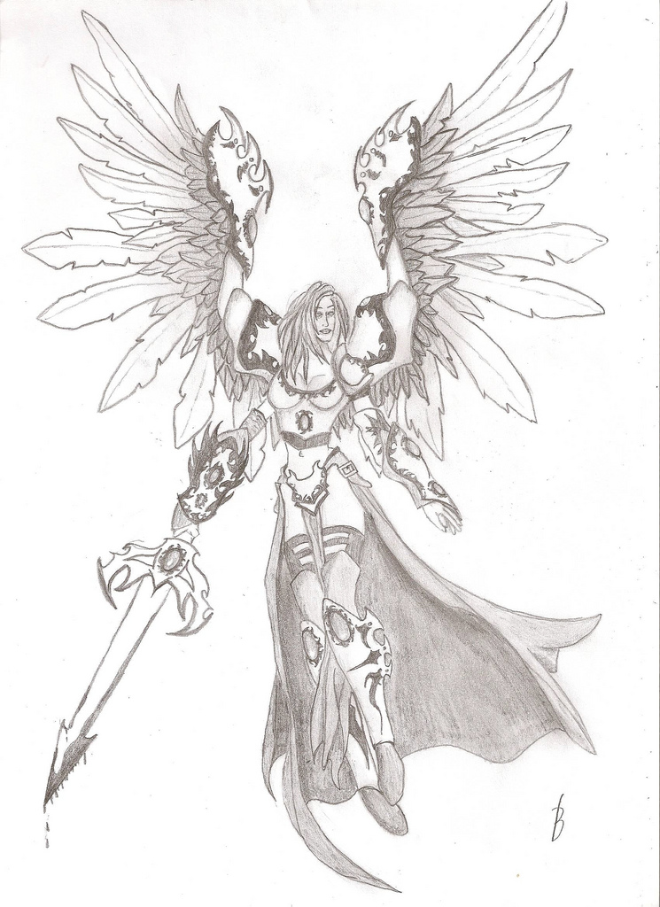 745x1024 Warrior Angel A Woman With Armor, Sword And Wings. A - Warrior Angel Sketch