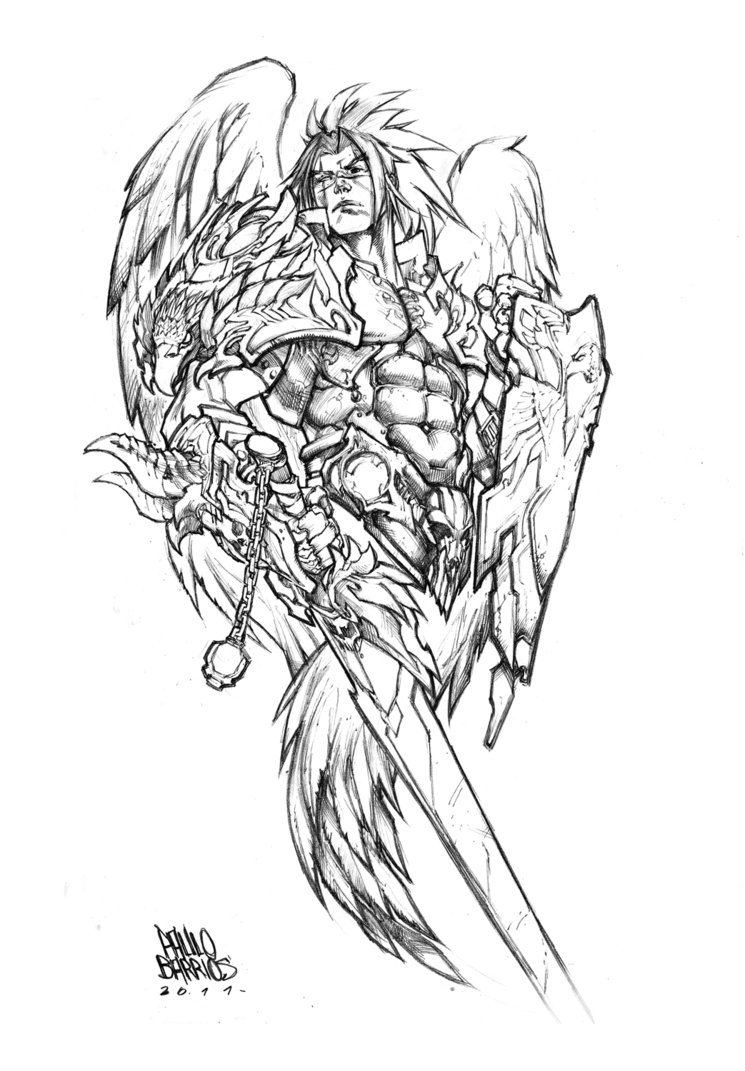 745x1071 Warrior Angel By Paulobarrios - Warrior Angel Sketch