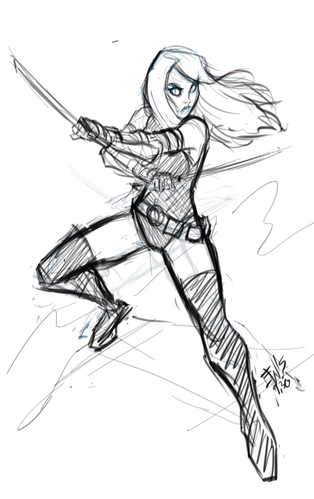 611x971 Ninja Girl Commission Sketch Proof Eryckwebbgraphics - Warrior Girl Sketch