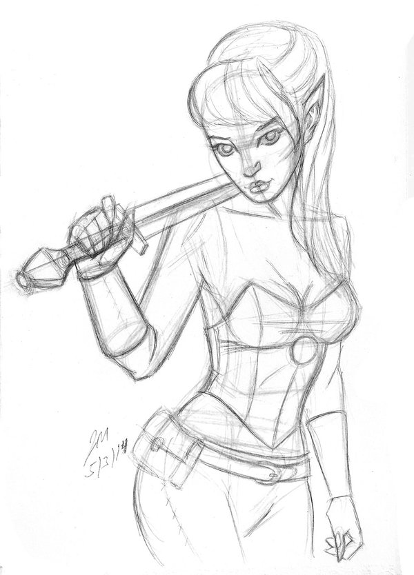 600x834 Daily Sketch Elf Warrior Girl 050314 By Jrmurray76 - Warrior Girl Sketch