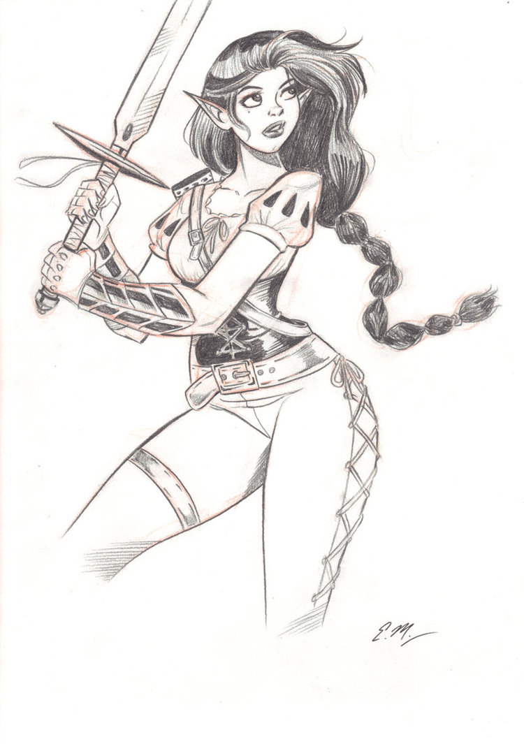 750x1065 Warrior Elf Girl Sketch By Em Scribbles - Warrior Woman Sketch
