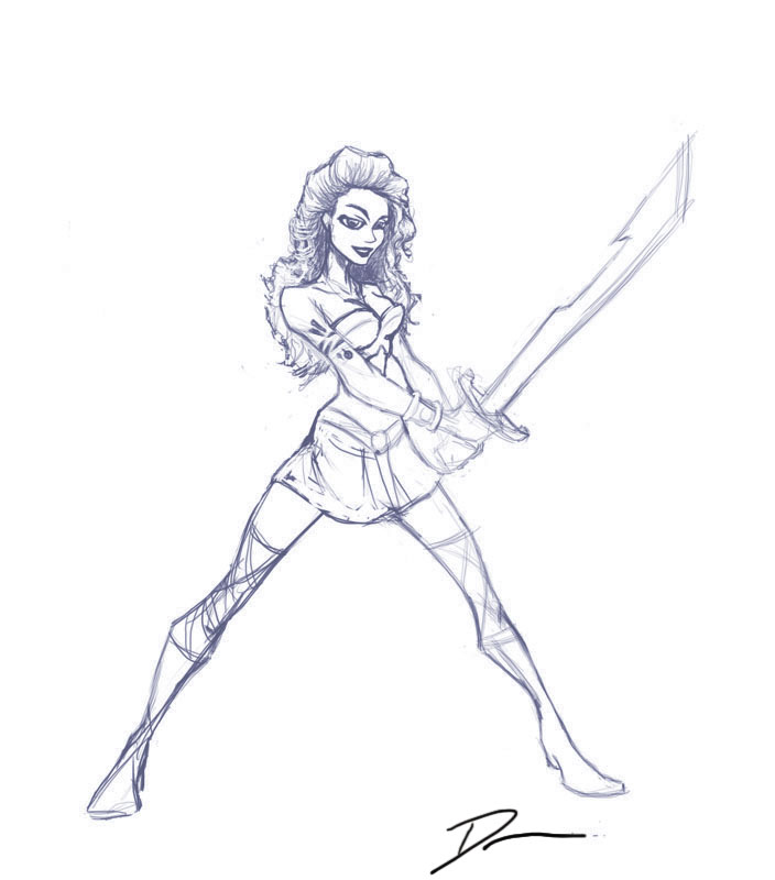 704x800 Warrior Girl Sketch By Dantooine - Warrior Woman Sketch
