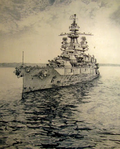 411x512 Drennon Judy Served Aboard Battleship Pennsylvania During Ww Ii - Warship Sketch