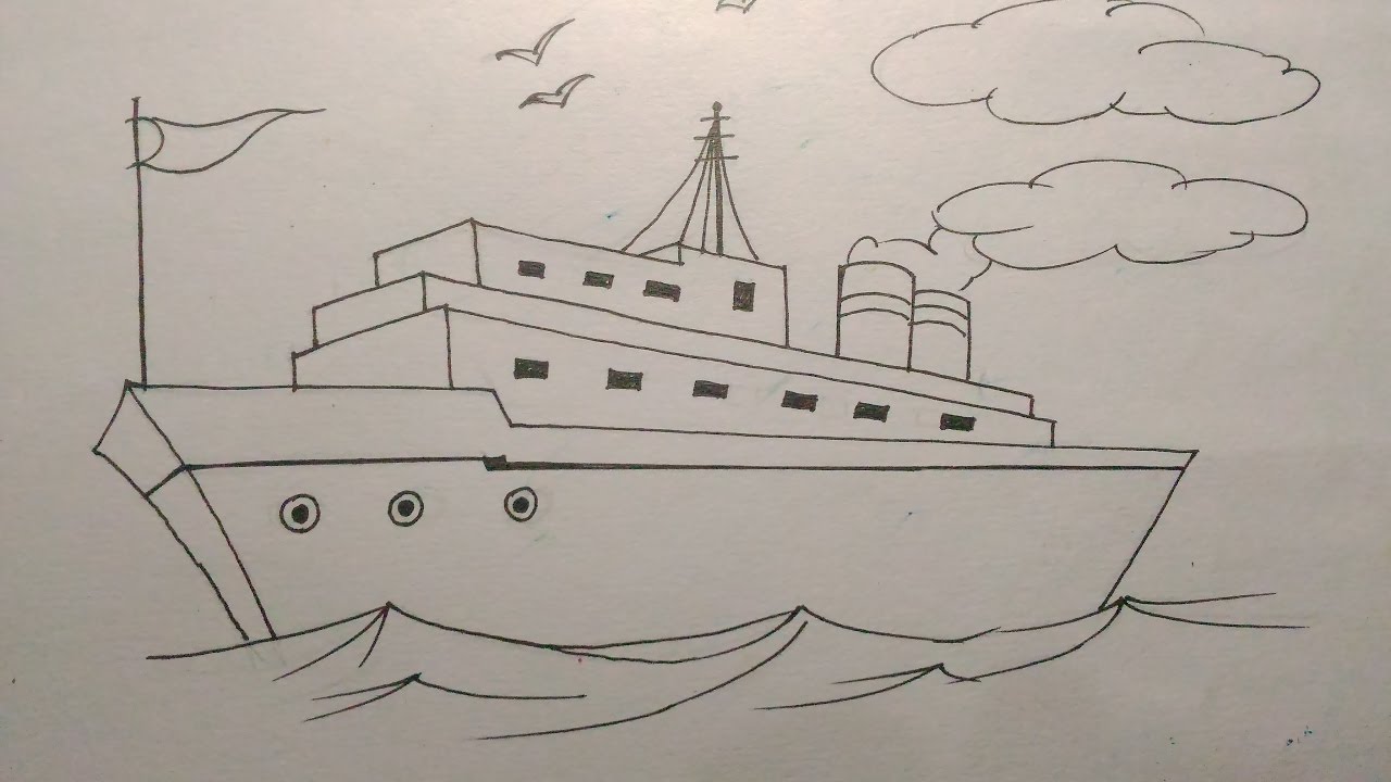1280x720 How To Draw A Ship Step By Step Tutorial For Kids - Warship Sketch