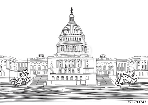 500x356 Washington Dc. United States Capitol Hill, Usa. Sketch Cityscape - Washington Dc Sketch