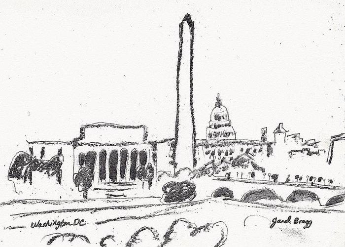 700x500 Washington Dc Sketch Greeting Card For Sale By Janel Bragg - Washington Dc Sketch