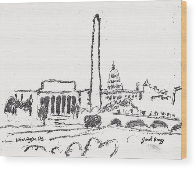 643x556 Washington Dc Sketch Wood Print By Janel Bragg - Washington Dc Sketch