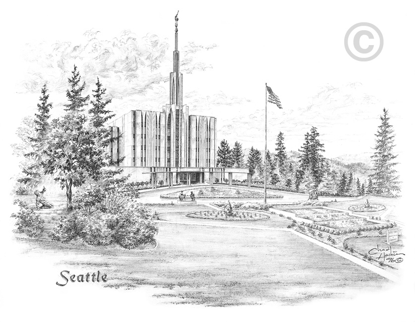 837x650 Seattle Washington Temple - Washington Sketch